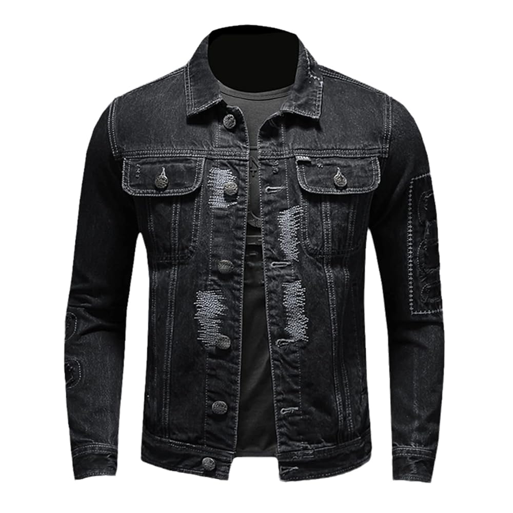 HOURVNEI Men's Denim Jacket With Holes Spring Autunmn
